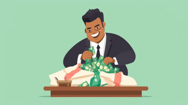 Een baas met een zak geld