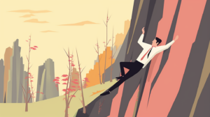 Een man die van een berg af valt